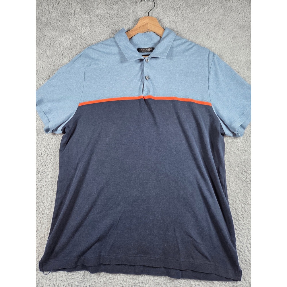 Banana Republic Polo Shirt XL Blue Navy Mens Luxury Touch Colorblock Stripe